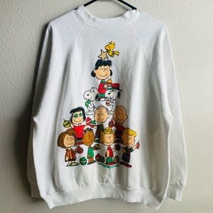 Vintage 70s United Feature Syndicates Inc Peanuts Christmas Sweatshirt SZ XL